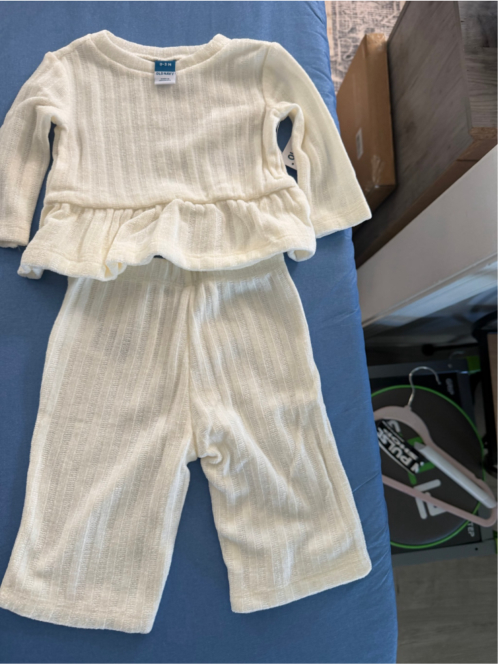 Baby Old Navy Ribbed Peplum Top and Pants Set, White, 0-3 Months